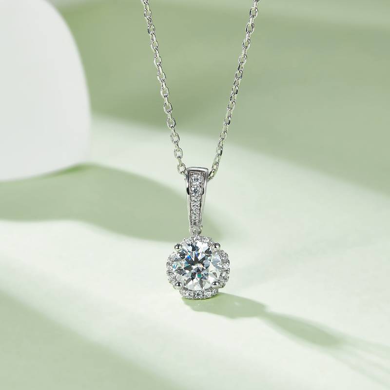 花样年华S925银镀白金MoissanitePendantStud Earring套装
